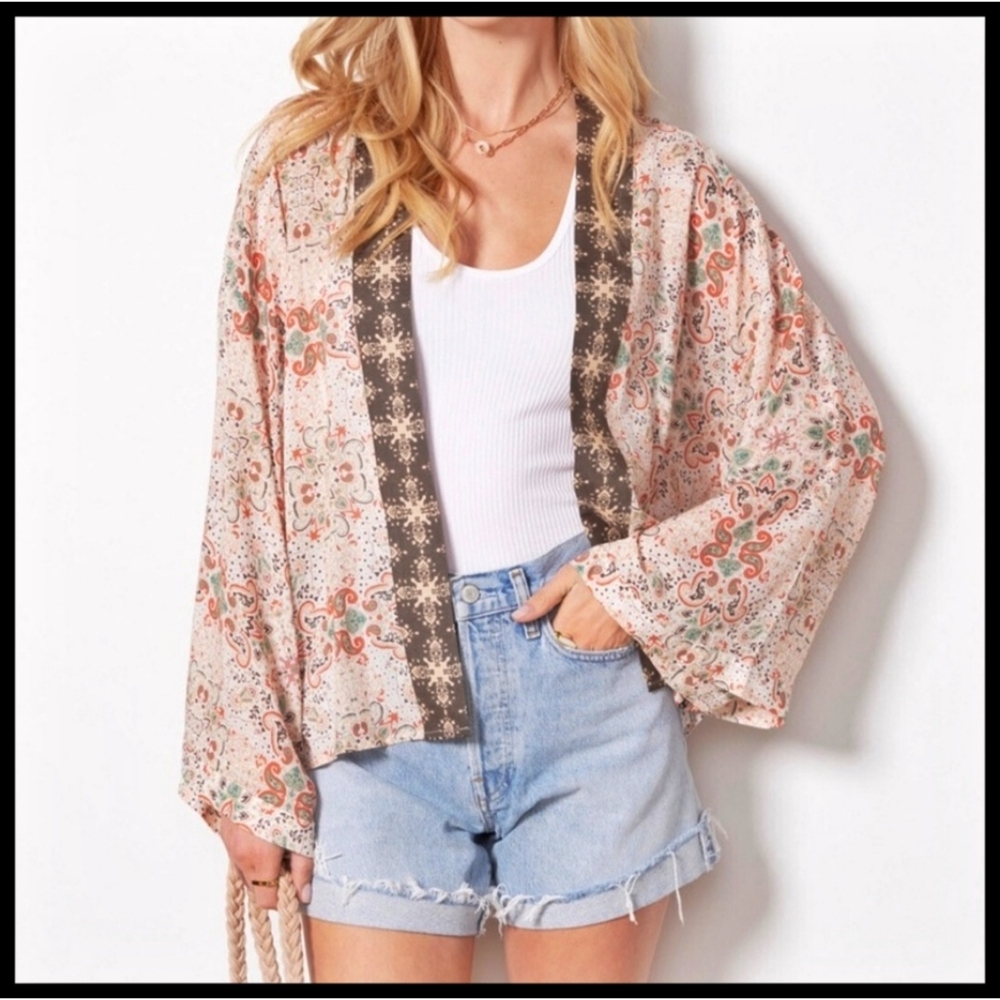 NWT Michael Stars Evereve Patina Wide Sleeve Open Wrap Top Shirt OS NEW